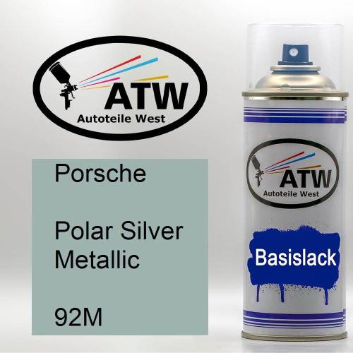 Porsche, Polar Silver Metallic, 92M: 400ml Sprühdose, von ATW Autoteile West.